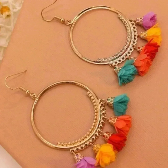 Pretty Colorful Flower Drop Earrings - Picture 2 of 2